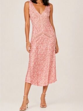 Anthropologie The Cerise Maxi Slip Dress Sz L Lounge Sleep Pink Lace Romantic